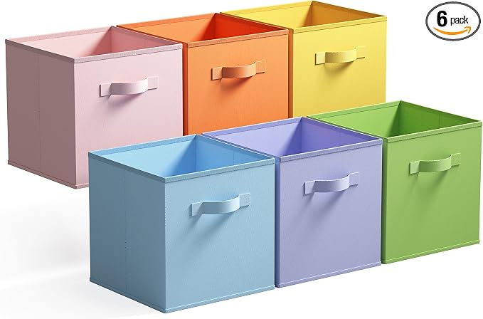 GRANNY SAYS 11x11 Storage Cube Organizers, Pastel Color, 6-Pack | Collapsible Storage Boxes with Thickened Base Plate, Sturdy Handles, Decorative Baskets for Shelves, Closet by GRANNYSAYS