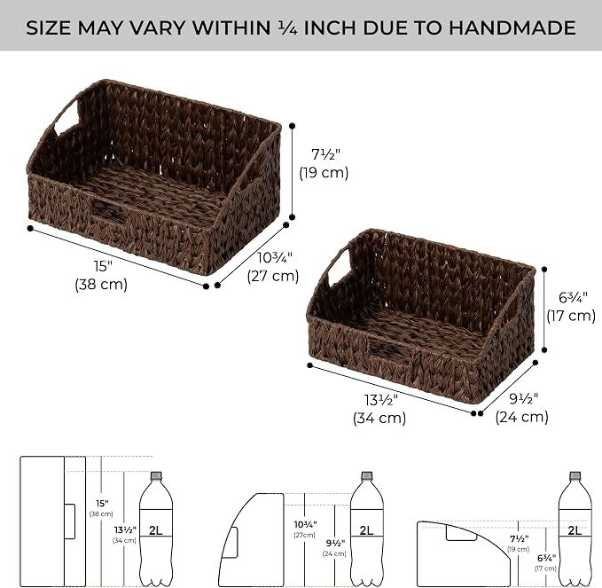 GRANNY SAYS Wicker Storage Baskets, Trapezoid Woven Baskets for Storage | Wicker Storage Baskets for Pantry, Open Front Basket for Shelves, Kitchen Storage Baskets, Decorative Basket for Home Decor - Image 2