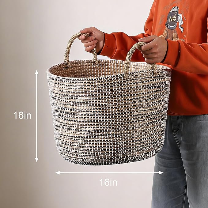 Laundry Basket with Handles - Set of 3 Woven Seagrass Storage Baskets, Large Hamper for Clothes Toys Blankets Dirty Laundry Organizer, Storage Bin for Bedroom, Bathroom - 31.5L, 17.4L, 8.4L - Image 7
