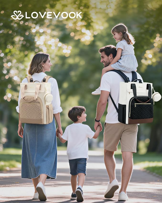 LOVEVOOK Diaper Bag Backpack, Large Capacity Portable Baby Bag with Foldable Diaper Changing Pad, Waterproof Baby Diaper Bags Gift for Mon Dad, Ivory Khaki - Image 9