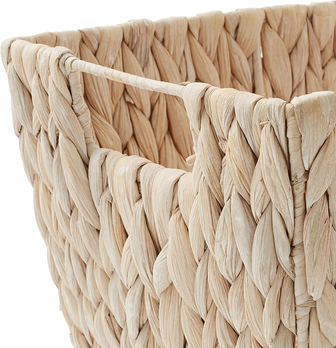 Casafield Set of 4 Water Hyacinth Storage Baskets with Handles - Whitewash White, Woven Storage Bins for Shelves, Blankets, Laundry Organization - Image 5