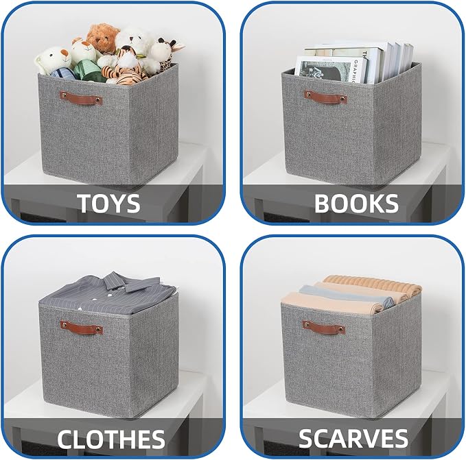 Temary Fabric Storage Cubes - 13 x 13 Collapsible Bins with Handles for Home Organization (Gray) - Image 4
