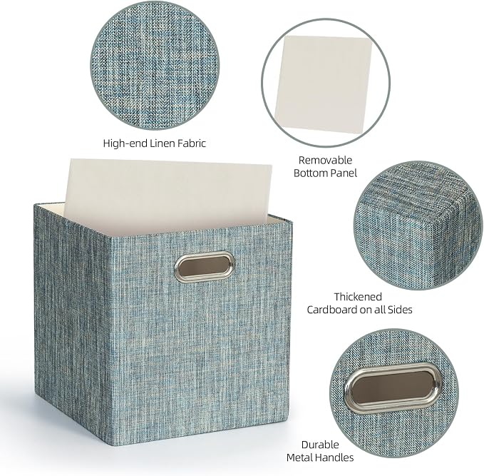 Posprica Storage Basket Bins,13×13×13 Foldable Storage Boxes Fabric Drawer Cubes for Closet Shelf Cabinet Bookcase - Set of 4,Teal - Image 4