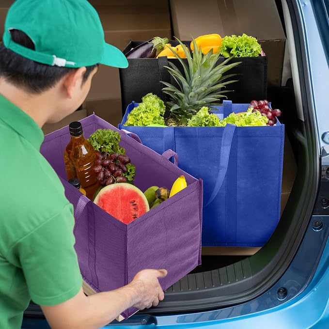 Hillban 30 Pack Large Reusable Shopping Bags Bulk | Heavy Duty Foldable Grocery Bags 16 x 13 x 10 Inch, Washable Portable Storage Totes with Reinforced Handles - Image 2
