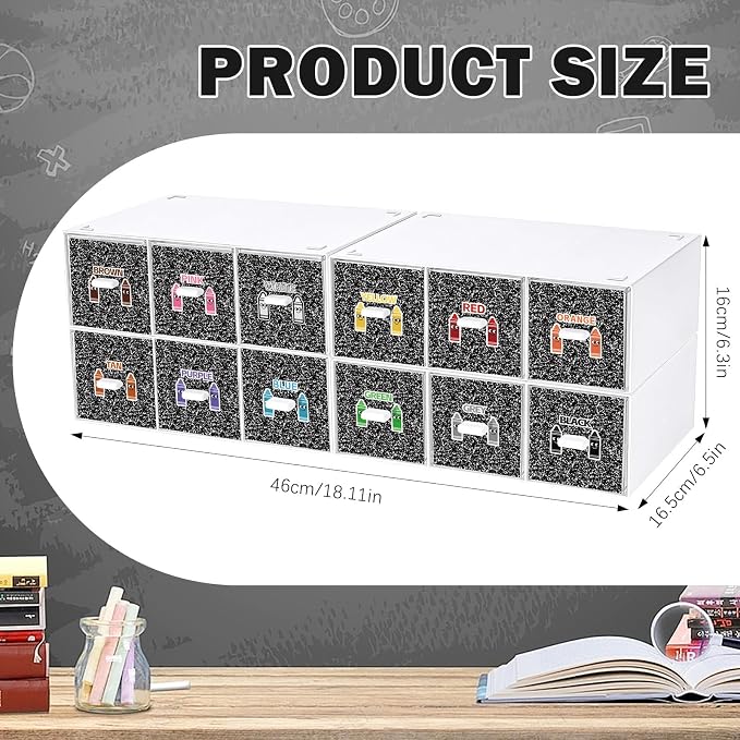 12 Pcs/ 4 Pack Plastic Crayon Organizer for Classroom Back to School | Crayon Storage Boxes Drawer for Marker Pen Art Craft Supplies Crayons Container for Classroom Office Table with Color Label - Image 2