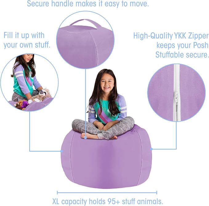 Posh Stuffable Kids Stuffed Animal Storage Bean Bag Chair Cover - Childrens Toy Organizer, Large 38" - Heather Lavender - Image 2