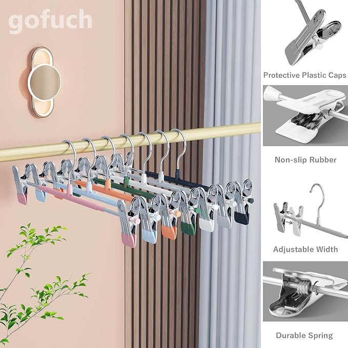 Pants Hangers with Clips - 20 Pack Gray 12 Inch | Heavy Duty, Non-Slip Adjustable Space Saving Skirt Hangers for Pants, Jeans, Shorts - Image 4