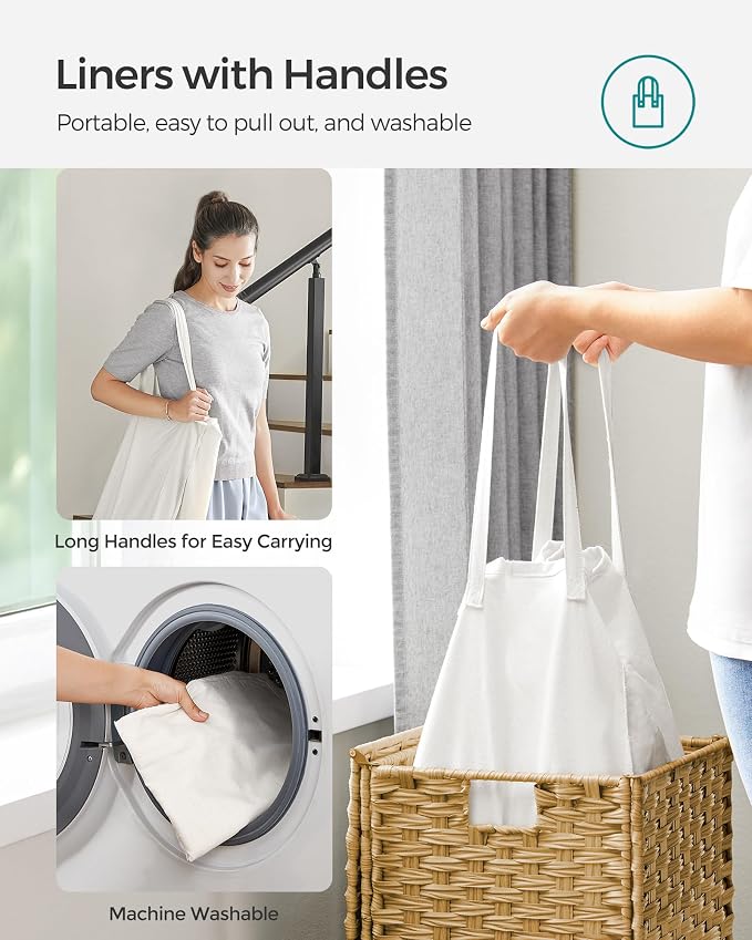 SONGMICS Laundry Hamper with Lid, 17.2 Gallon (65 L) Synthetic Rattan Clothes Laundry Basket with Lid and Handles, Foldable, Removable Liner, Goose Yellow ULCB165N01 - Image 6