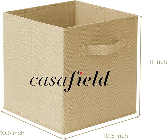 Casafield Set of 12 Collapsible Fabric Cube Storage Bins, Sandy Beige - 11" Foldable Cloth Baskets for Shelves, Cubby Organizers & More - Image 7