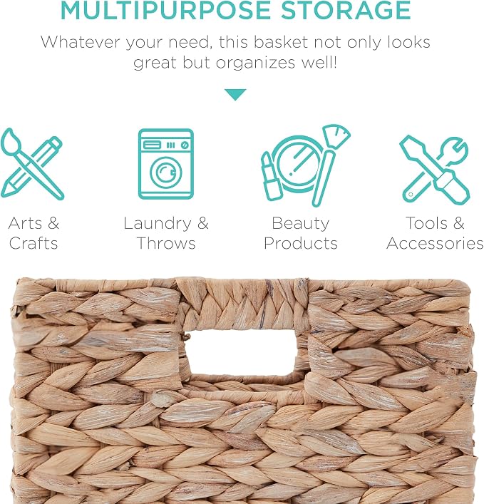 Best Choice Products 13x13in Pack of 5 Cube Storage Baskets, Water Hyacinth Multipurpose Collapsible Organizers, Handwoven Laundry Totes for Laundry, Living Room, Kids Room & Nursery - White - Image 5