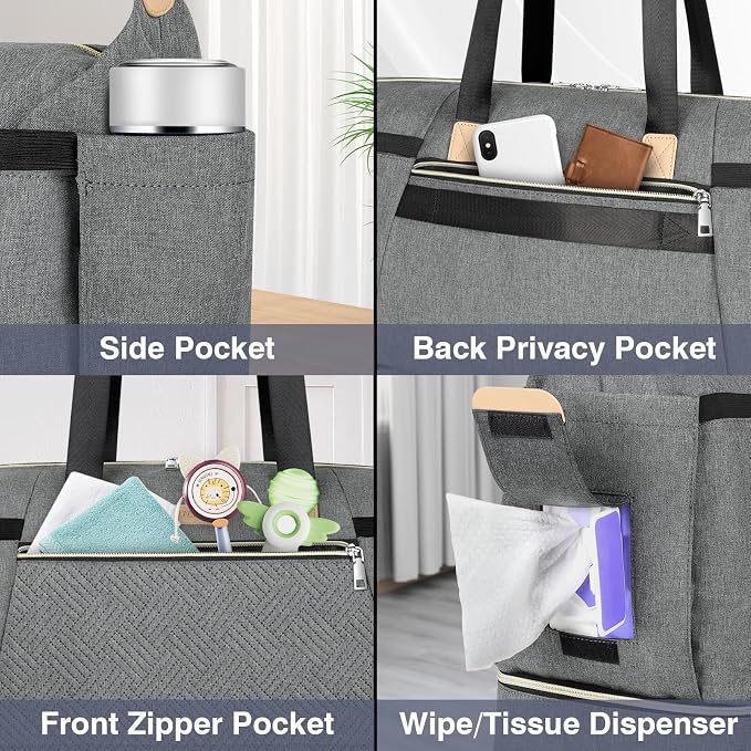 Diaper Bag Tote for Baby 7PCS, Large Mommy Bag with Portable Changing Pad | Multifunctional Hospital Bags for Labor and Delivery with Pacifier Case and Organizer Pouches,Travel Baby Bag for Boy Girl - Image 6