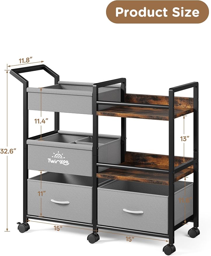 Twinkoo Baby Diaper Caddy Organizer, 3 Tier Rolling Cart | Tiered Modular Configuration, 66 lbs Capacity, Rolling Wheels, Dipaer Bag, Nursery Newborn Essentials, Easy To Assemble - Image 8