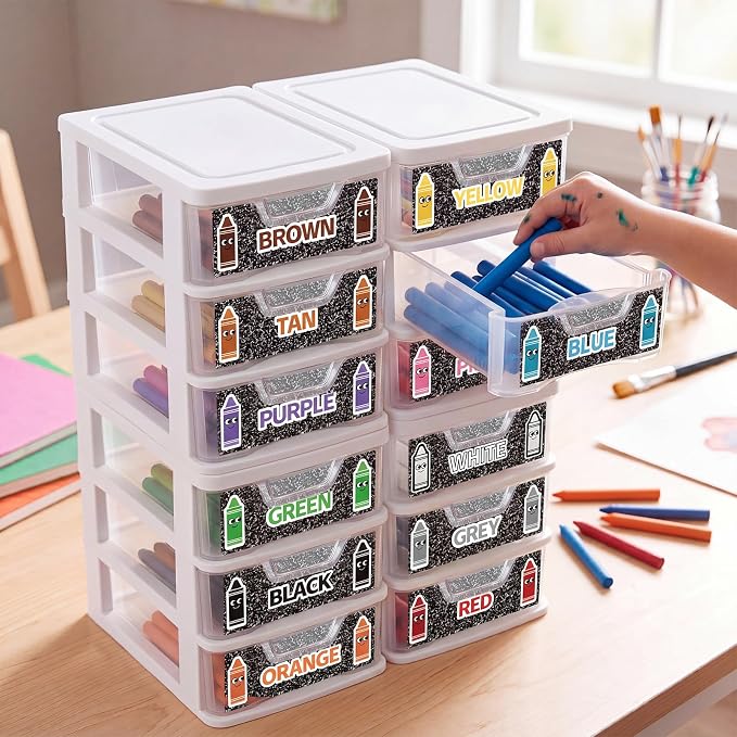 12 Pcs/ 4 Pack Plastic Crayon Organizer for Classroom Back to School | Clear Crayon Storage Boxes for Marker Pen Art Craft Supplies Crayons Holder Drawer for Classroom Office Table with Labels - Image 5