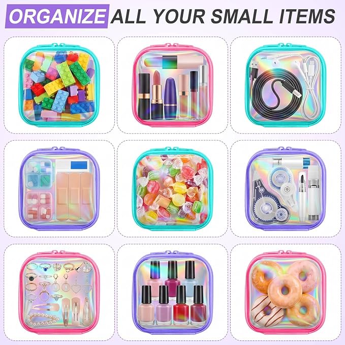 Sanwuta 6 Clear Hard Zipper Case,Holographic,5 X 5 X 2 Inch | Pencil Case Pouches ,Makeup Bag,Plastic Toiletry Diaper Bag ,Travel Toy Storage,Waterproof Organizer Bins - Image 7