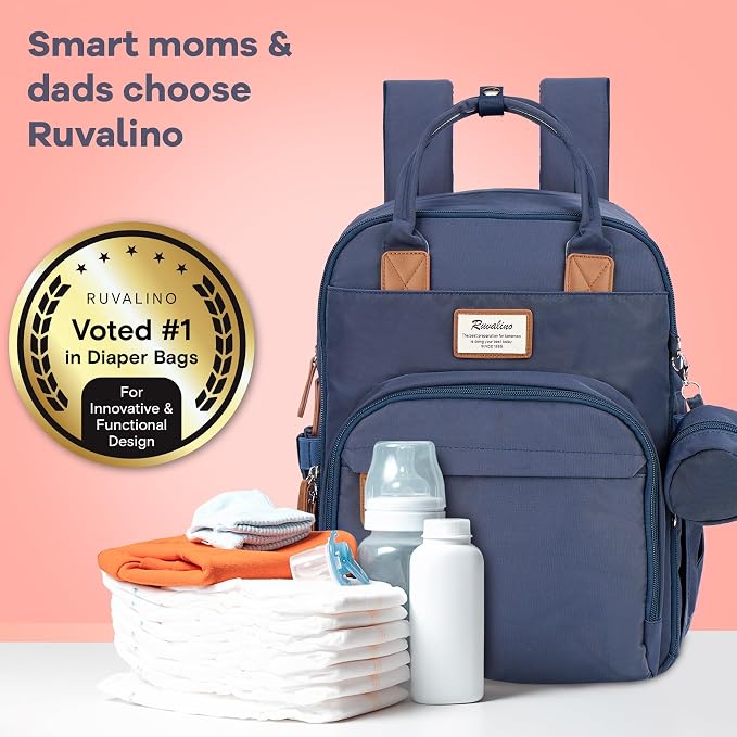 RUVALINO Baby Diaper Bag Backpack with Changing Pad, Baby Shower Gifts | Baby Essentials, Waterproof Travel Baby Bags for Mom Dad Girl Boy, Insulated Bottle Holders, Pacifier Case, Large Capacity - Image 8