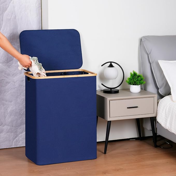 efluky Laundry Hamper with Lid, Trio Laundry Basket with 2 Removable Bags, 3 Section Laundry Bin with Bamboo Handles for Bathroom, Bedroom & Laundry Room, 160L (42.3 Gallon) Blue - Image 7