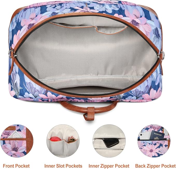 Weekender Bag for Women, Large Overnight Bag Canvas Travel Duffel Bag Carry On Tote with Shoe Compartment 21" 3Pcs Set - Image 5