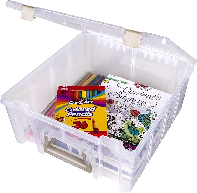 ArtBin 6990ZZ Super Satchel Double Deep 3-Pack, Portable Art & Craft Organizers with Handles, [3] Plastic Storage Cases, Clear & Gold - Image 8