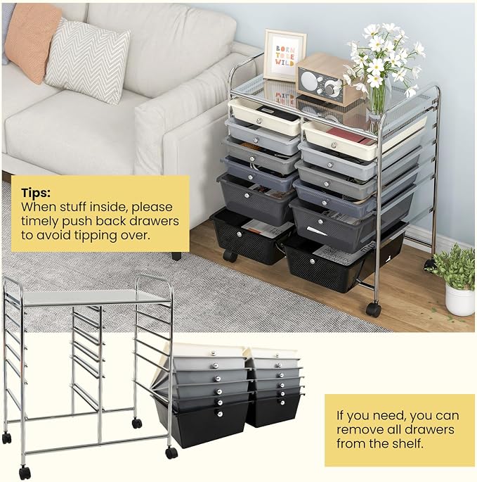 Giantex 12 Drawer Rolling Storage Cart Tools Scrapbook Paper Office School Organizer (Black Gradient) - Image 6