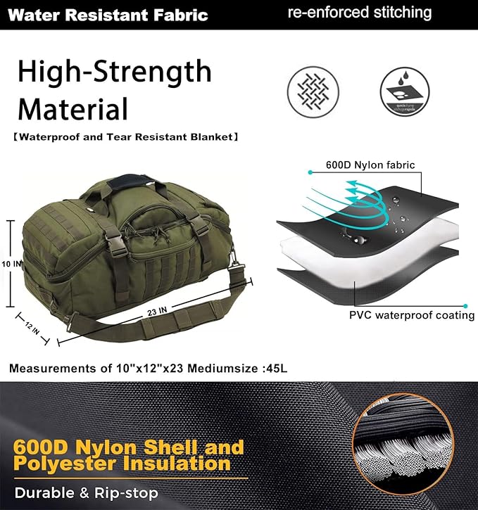 3-in-1 Gym Bag Duffle Bags Backpack - Travel Bag with Shoes Compartment | Sports Duffel Bag for Men Women Ideal for Workout,Weekender,Military,Sports,Overnight,Basketball,Tactical,Football,Baseball - Image 4