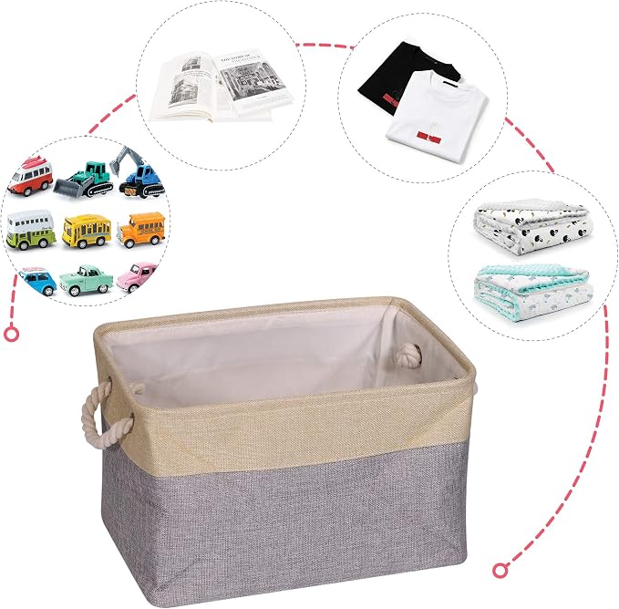 TENABORT 5 Pack Large Storage Basket Bin Foldable Storage Cube Box Canvas Fabric Collapsible Organizer with Handles for Closet Home Office Clothes Shelf Nursery, Grey Beige - Image 4