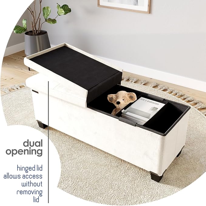 Storage Ottoman Bench with Bins, 43-in Storage Bench for Bedroom End of Bed, Folding Foot Rest Ottoman for Living Room Max 660lbs, Velvet Ottomans, Cream - Image 8