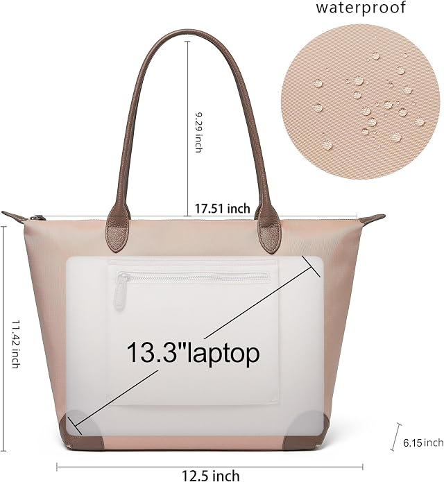 DORIS&JACKY Women Lightweight Tote Bag Designer Leather Work Shoulder Purse | Large Foldable Waterproof Nylon Hobo, Soft Fashion Casual Travel Gym Shopping Handbags with Long Leather Strap - Image 4