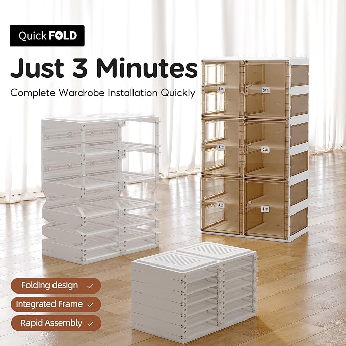 ANTBOX Foldable Shoe Rack,Shoe Organizers for Closet Plastic Shoe Storage Box for Entryway,Living Room,Large Sturdy Stackable Sneaker Cabinet Bins with Magnetic Clear Door 8 Tiers 16 Pairs - Image 4