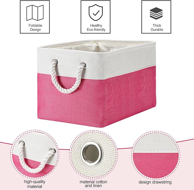 FoldTier 10 Pack Large Collapsible Fabric Storage Baskets with Handles Decorative Storage Bins for Organizing Shelves Toys Clothes (Rose & White,16 x 12 x 10 Inches) - Image 6