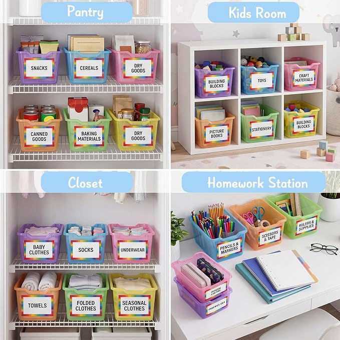 Funrous 48 Pack Plastic Cubby Bins for Classroom, Stackable Storage Bins with Rainbow Labels and Handles Cubby Organizer Containers for Teacher Supplies Home Office Daycare and Playroom (Bright) - Image 6
