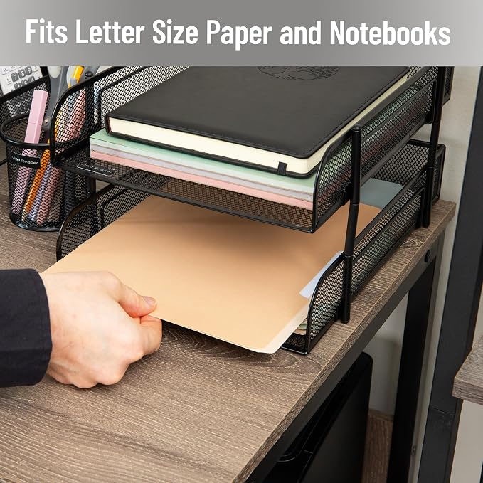 Mind Reader 2-Tier Stackable Paper Tray, Metal Mesh Desk Organizer for Files, Documents, and Mail, Office Desktop Storage, Set of 2, Black - Image 6