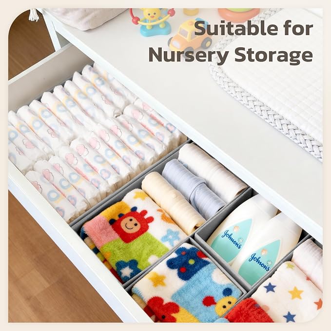 Drawer Organizer, 16 Pack Baby Dresser Organizer for Nursery, Foldable Closet Organizers and Storage Dresser Dividers for Clothes, Socks, Scarves, Ties (Gray) - Image 5
