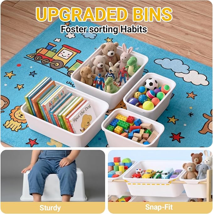 Toy Storage Organizer with Bookshelf for Kids, Large Wooden Shelf with 12 Storage Bins & 6 Shelves, Toy Box Organization for Kids Rooms, Playroom, Nursery and Living Room - Image 3