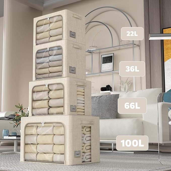 FHSQX 6 Pack Clothes Storage Bins with Metal Frame, Beige, 15.7x11.8x11.8inch (36L) - Image 5