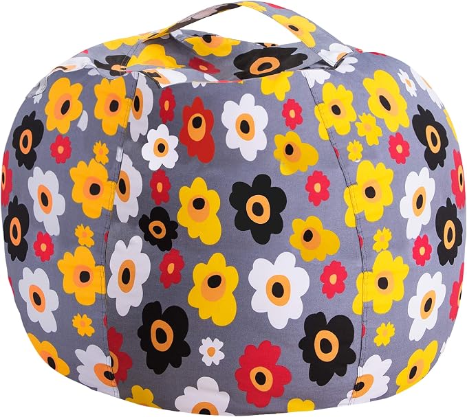 Posh Stuffable Kids Stuffed Animal Storage Bean Bag Chair Cover - Childrens Toy Organizer, X-Large 48" - Canvas Multicolored Flowers on Gray - Image 6