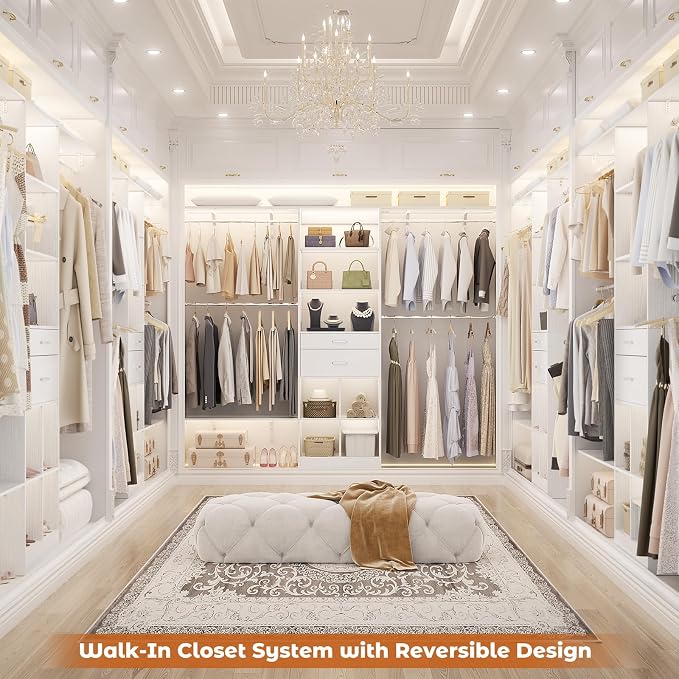 Besiost Closet System - 5-8FT Closet Organizer System with Wooden Drawers & Cube Storage Organizer, Up To 96" Closet Systems for Nursery & Walk-In Closets with Cuttable Hanging Shelving, White - Image 5