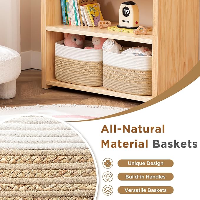 UBBCARE 4 Pack Baskets for Organizing, Woven Storage Baskets for Toys and Towel, Rectangle Cotton Rope Basket with Handles, 14''L x 8''W x9''H, Brown - Image 5