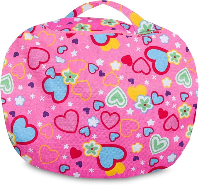 Posh Stuffable Kids Stuffed Animal Storage Bean Bag Chair Cover - Childrens Toy Organizer, Medium-27 - Canvas Multi-Colored Hearts on Pink - Image 6