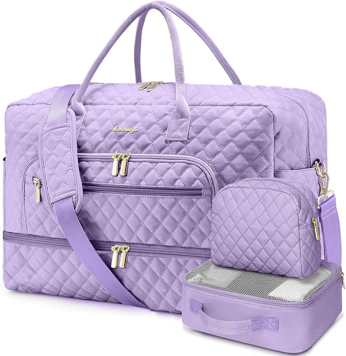 Large Women Travel Duffle Bag, Weekender Bags for Women with Shoe Compartment, Carry on Overnight Bag with Toiletry Bag, Gym Duffel Bag with Wet Pocket, Hospital Bags for Labor and Delivery 3 PCS Set by LUOCIP