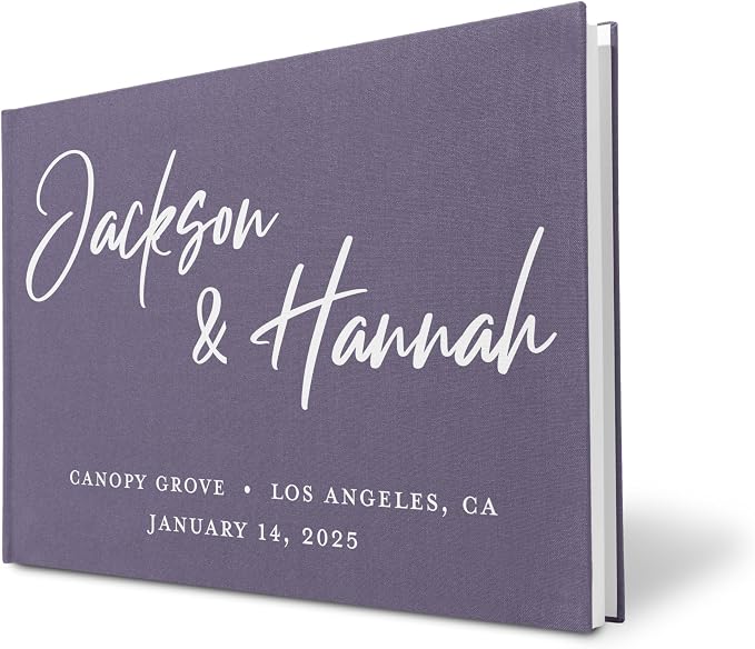 Personalized Wedding Guest Book w/Names, Date, and Address, Custom Hardcover Guest Book for Wedding Reception, Blank Pages for Signing - Gray by Follow