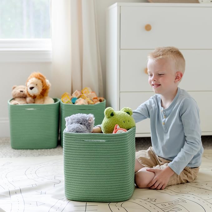 NaturalCozy 13 Inch Cube Storage Bins Cotton Rope Woven Baskets for Organizing 3-Pack | 13 x 13 Storage Cubes | Fabric Square Storage Baskets for Shelves Organizer, Kids Toy Bins, Closet Baby Nursery - Image 4