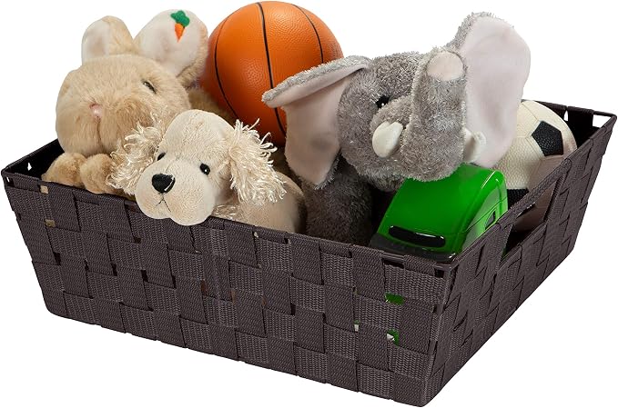 Simplify Large Shelf Woven Strap Tote | Decorative Storage Basket | Built in Handles | Organization | Closet | Bedroom | Bathroom | Nursery | Accessories | Toys | Gifts | 2 Pack | Chocolate - Image 7