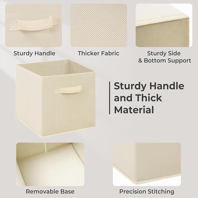 Storage Bins, 11 Inch Fabric Storage Cubes, Collapsible Cube Storage Box, Fabric Closet Organizers with Handle for Home, Office, Cabinet, Closets, Bedroom, Living Room, Beige, 40 Set - Image 3