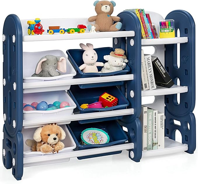 Costzon Toy Storage Organizer, 4-Tier Toy Shelf w/ 6 Removable Plastic Bins for Books Toys, Toddler Toy Bookcase Toy Rack for Playroom, Kids Room, Bedroom, Daycare, Nursery by Costzon