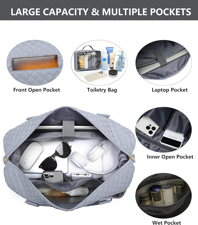 Travel Overnight Bag Weekender Bags- Duffle Bags Women with Shoe Compartment Carry on Overnight Bag with Toiletry Gym Duffel with Wet Pocket Hospital Bags Grey - Image 2