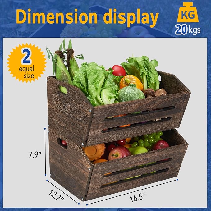 Rustic Wooden Crate, 2 Pack, Brown, Large, 16.5x12.7x9 Inches, Holds Up to 45 Pounds, Decorative Farmhouse Wooden Crate Basket for Storage and Display - Image 8