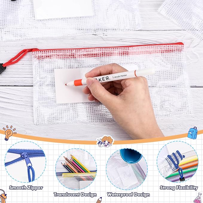 Handepo 100 Pcs A6 Mesh Zipper Pouch Bags with Label Pocket 9.45x4.53 Inch Waterproof Small Zipper File Bags Bulk Color Pencil Document Multipurpose Pouches for Office Travel Puzzles Games Organizing - Image 3