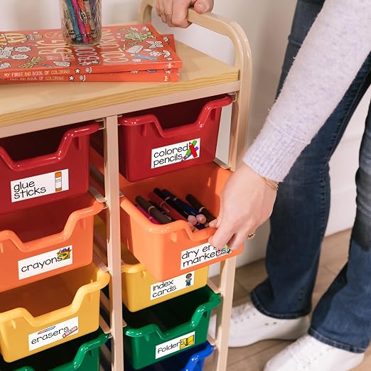 ECR4Kids 15-Bin Mobile Organizer with Shelf, Removable Bins, Sand/Assorted | Durable plastic bins, steel frame, GREENGUARD Gold Certified, 75 lb capacity, rolling casters, craft supplies, classroom/home - Image 9