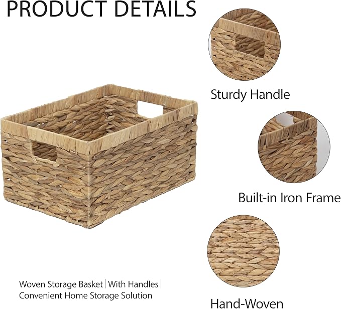 Storage Baskets,Woven Natural Water hyacinth Box with Handle,Kingwillow.(Set of 3) - Image 9