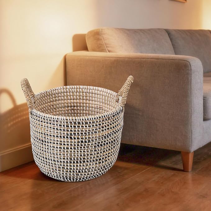 Laundry Basket with Handles - Set of 3 Woven Seagrass Storage Baskets, Large Hamper for Clothes Toys Blankets Dirty Laundry Organizer, Storage Bin for Bedroom, Bathroom - 31.5L, 17.4L, 8.4L - Image 5